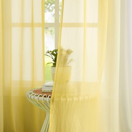 Ombre Crushed Chiffon Sheer Curtains 84 Inch Light Filtering for Living Room Bedroom Decor, Set of 2 Gradient Crinkle Curtain Panels for Not See Through Girls Room, Garden, Yard, Rod Pocket, Yellow