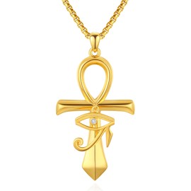 Eye of Horus Necklace Sterling Silver Ankh Cross Pendant Ancient Egyptian Protection Jewelry Punk Hip Hop Gifts for Men Women Birthday