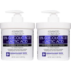 Advanced Clinicals- Crema para el cuidado de la piel con loción corporal con ácido glicólico al 10% y ácido láctico Queratosis pilaris Exfoliante AHA KP