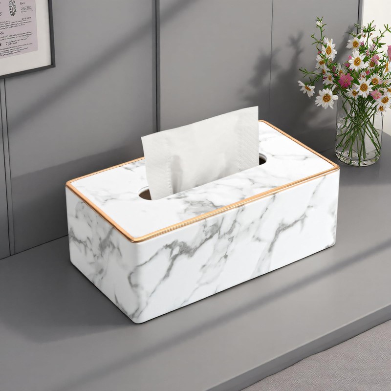 KINGFOM Rectangular PU Leather Tissue Box Holder, Facial Tissue Case