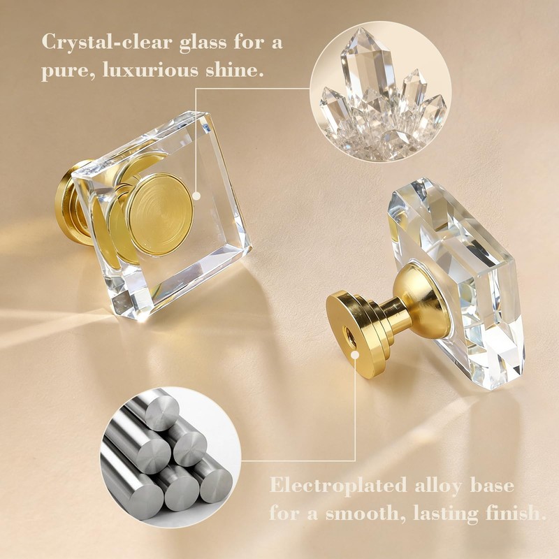POZEAN Crystal Glass Cabinet Drawer Knobs, 6 Pack Glass Crystal