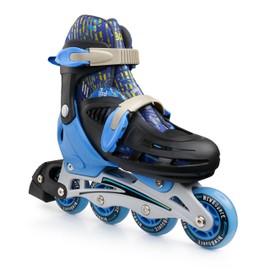 New Bounce Adjustable Inline Skates for Kids - 4 Wheel Blades Roller Skates for Boys, Girls, Teens, and Young Adults Outdoor Rollerskates for Beginners & Advanced | Blue