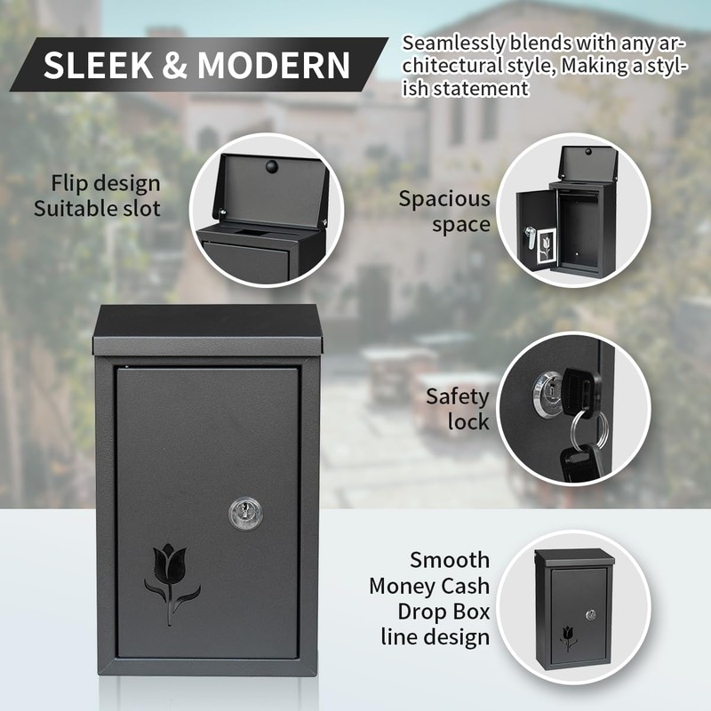 Wall Mount Key Drop Box, with Key Lock & Flip