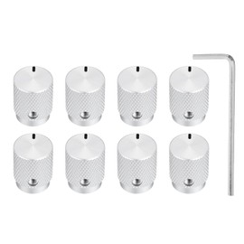 MECCANIXITY 8 Pcs Aluminium Potentiometer Knobs, 1/4"(6mm) IDx1/2(12.5mm) ODx5/8(16mm) Height Universal Volume Tone Control Knobs for Guitar, Bass, Oval Indicator, Matte Silver