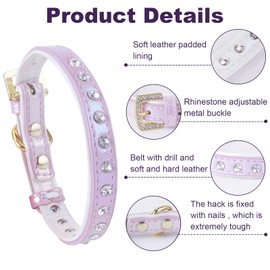 LOVPE Dog Collar Bling Leather with Studded Diamonds Glamorous Rhinestone Gold Buckle Accessory for Small to Medium Dogs,Cats,Girl & Boy Puppies Kittens (S, Purple)