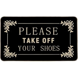 Please Take Your Shoes Off Rug 17x29 Inch Entrance Door Carpet Bath Rug Outdoor Indoor Non Slip Rubber for Home Kitchen Bathroom Decor (Black 1)
