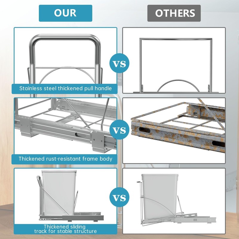 Pull Out Trash Can Under Cabinet with Soft-Close Slides，Heavy Duty