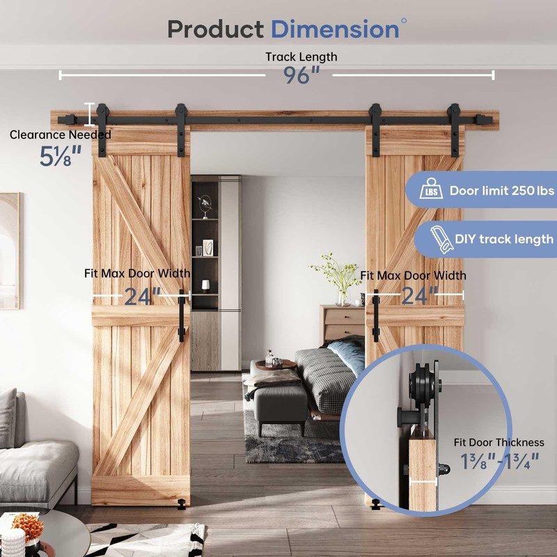 EaseLife 8 FT Double Sliding Barn Door Track and Handle