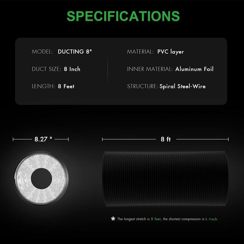 iPower 8 Inch 8 Feet Aluminum Ducting 4 Layer Protection