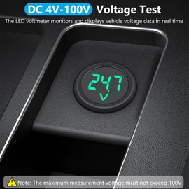 DC4-100V Waterproof Circular Car Voltmeter with LED Digital Display,Mini LED Circular Waterproof Voltmeter for Boats, Vehicles, Trucks,Green (2Pcs)