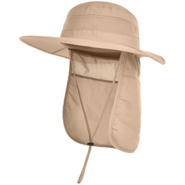 ZEXIAN Men&Women Foldable Sun Hat with Packable Neck Flap, UPF50+ Wide Brim Safari Cap for Hiking Gardening and Fishing (CA/US, Alpha, One Size, Khaki)