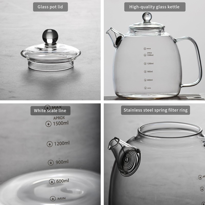 Glass kettle, high borosilicate glass kettle with scale markings, a