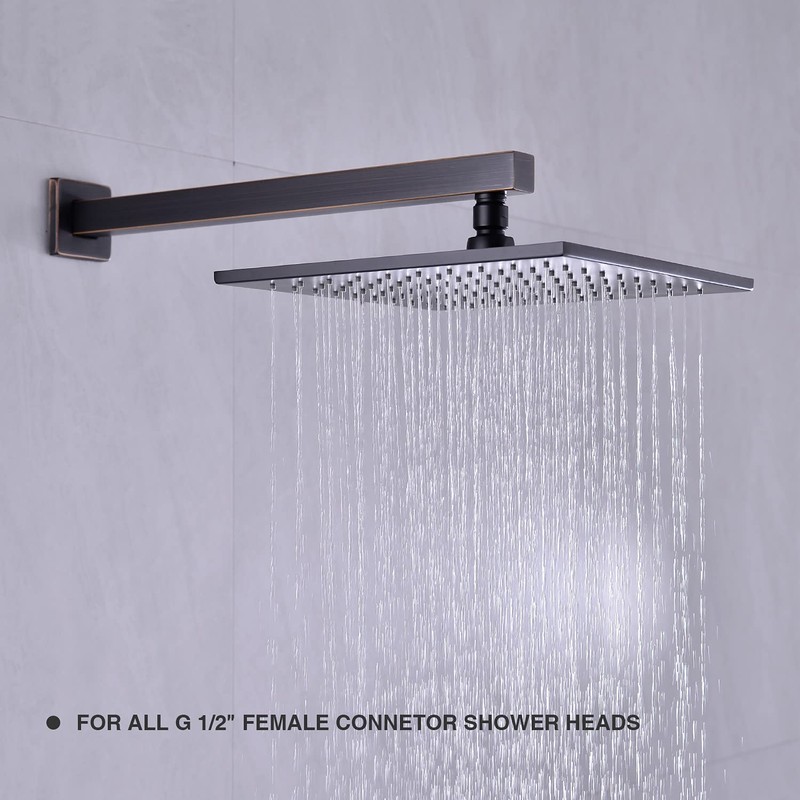 Square Shower Arm with Flange 16 Inch Wall Mounted Rainfall