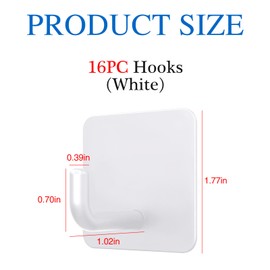 YMFhovoks 16PCS Self Adhesive Wall Hooks, Waterproof in Shower Hooks for Inside Shower, No Drilling Sticky Hooks, Wall Hooks Stainless Steel for Bathroom Kitchen Garage Hotel Wall Mounted (White)