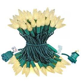 BOHON Christmas Lights Outdoor, Faceted C6 17ft 50 LED String Lights Plug in, Extendable Green Wire Warm White Christmas String Lights for Indoor Xmas Tree Decoration Waterproof UL Certified