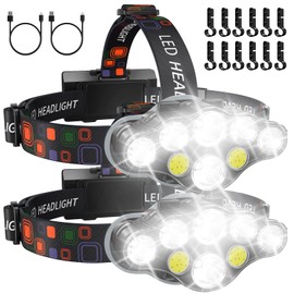 MAFSEUT - Juego de 2 faros recargables con luz roja, 18000 lúmenes y luz roja IPX4, linterna USB impermeable, 8 luces LED para correr, caza, senderismo, camping (negro)