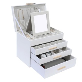 Tian Ye Zhou Large Jewelry Box for Women, 4 Layer Jewelry Holder Organizer with Necklace Hooks, White Jewelry Box for Earrings Necklace and Bracelet Storage Gifts for Her (White)