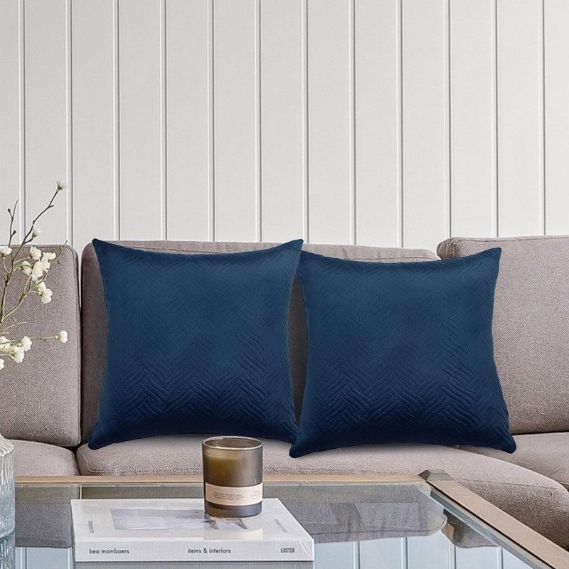 Pack 2 Navy Blue Velvet Cushion Covers 45 x 45
