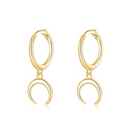 SLUYNZ Solid 925 Sterling Silver Moon Earrings Hoop for Women Small Moon Hoop Earrings Huggie (B-Gold Plated)