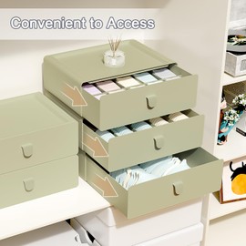 Tynulox Underwear Organizer Drawer, 10 Cells Plastic Panties Drawer, Stackable Closet Organizer, Storage Box for Bras, Socks, Snacks, Green