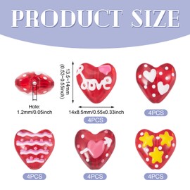 20 abalorio de corazón de vidrio, abalorio espaciadoras de corazón rojo, abalorio dibujadas a mano, abalorio de corazón dulce para mujeres, pulseras, collares, regalo de cumpleaños de San Valentín