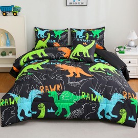 Tasselily 6 Pcs Bed in A Bag Twin Comforter Set for Boys Girls, Dinosaur Comforter, Dinosaur Bedding Sets with Sheets for Kids