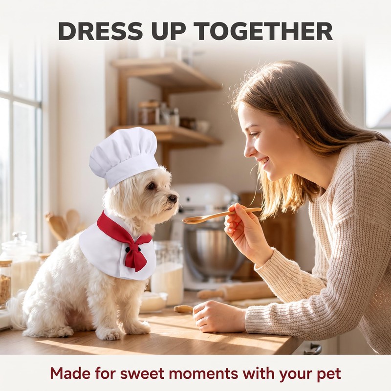 1 Set White Small Dogs Hat Photography Prop Funny Chef
