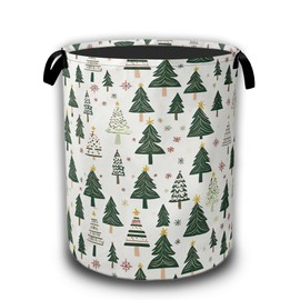 Christmas Pine Tree Laundry Basket,Waterproof Foldable Laundry Hamper,Dirty Clothes Basket, Linen Bin Storage Organizer Collection 16" x 20.8"