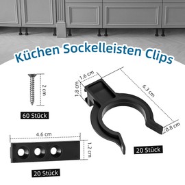Kitchen Skirting Clips, Pack of 20 Strip Clips for Skirting Board Kitchen with 60 Screws, Base Panel Holder & Mounting Clips for 32-42 mm Kitchen Feet, Robust Kitchen Plinth Solution