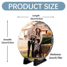 5Pcs Round Sublimation Slate Blanks 5.9X5.9 Inch Picture Frame Heat Transfer Rock Photo Plaque with DIY Custom Stone Slate Display Stand Christmas Decoration for Desktop Souvenir