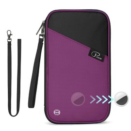 Travel Passport Wallet Passport Covers, RFID Blocking Family Passport Case with Airtag & Card Holder Waterproof Lightweight Travel Document Organizer for Women Men-Purple