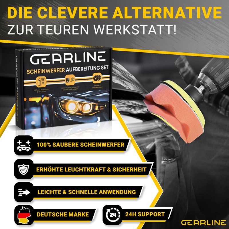 GEARLINE® Scheinwerfer Aufbereitung Set [24 Teile] - Polierset für matte