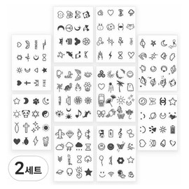 THE Apgujeong Unni semi-permanent mini self tattoo stickers 160 types set, 2 sets, black and blue / THE압구정언니 반영구 미니 셀프 타투 스티커 160종 세트, 2세트, 흑청색