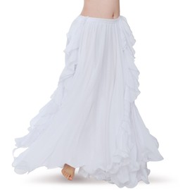 Royal Smela Falda de gasa para danza del vientre para mujer, disfraz de dos lados divididos tribal maxi faldas completas de gasa, Blanco, L