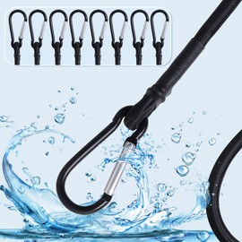 Bungee Cord with Carabiner Hook Clip|8 Pack Black Rubber Heavy Duty Straps Elastic Rope Locks onto Anchor Points for Outdoor Tent/Bike/Transporting/Luggage Rack/Cargo/Camping/RV/Hand Carts(32"