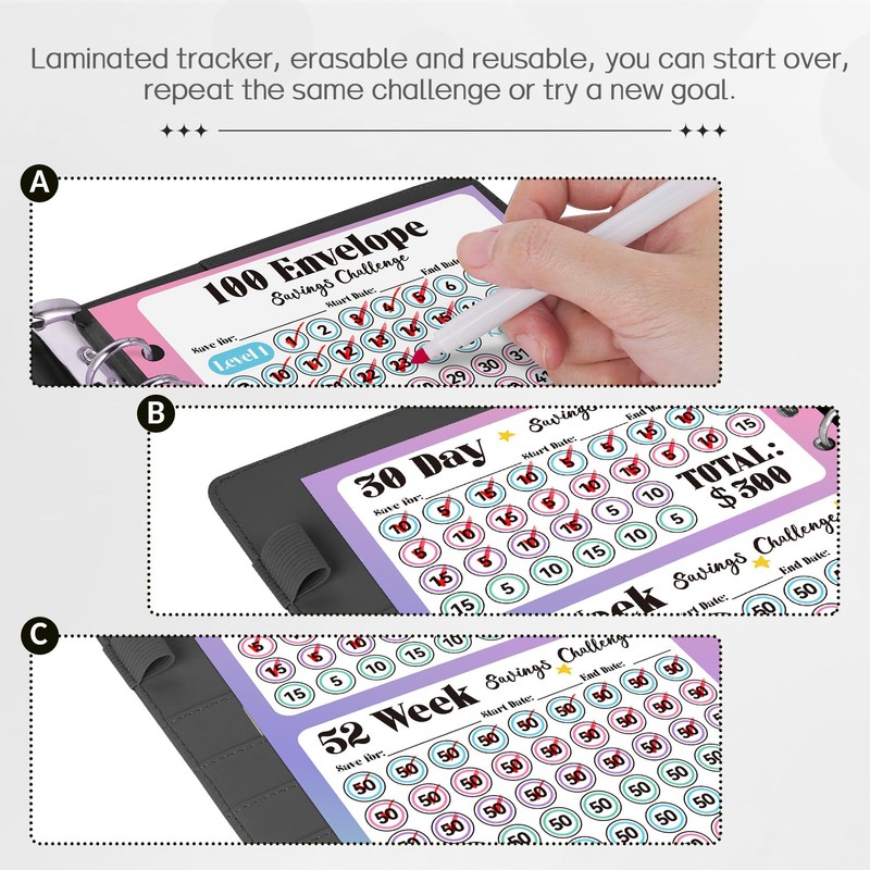 Sooez 100 Envelope Money Saving Challenge Book with 100 Pocket