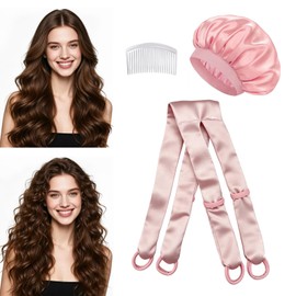 Heatless Curlers Set, Heatless Curls Overnight, Silk Shower Cap - Pink