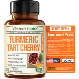 Turmeric Supplement with 10:1 Tart Cherry Extract, Turmeric Curcumin with Black Pepper & Organic Tumeric. 600mg Tart Cherry Capsules. Aids Uric Acid Balance, Joint, Muscle, Sleep Support. 60 Capsules