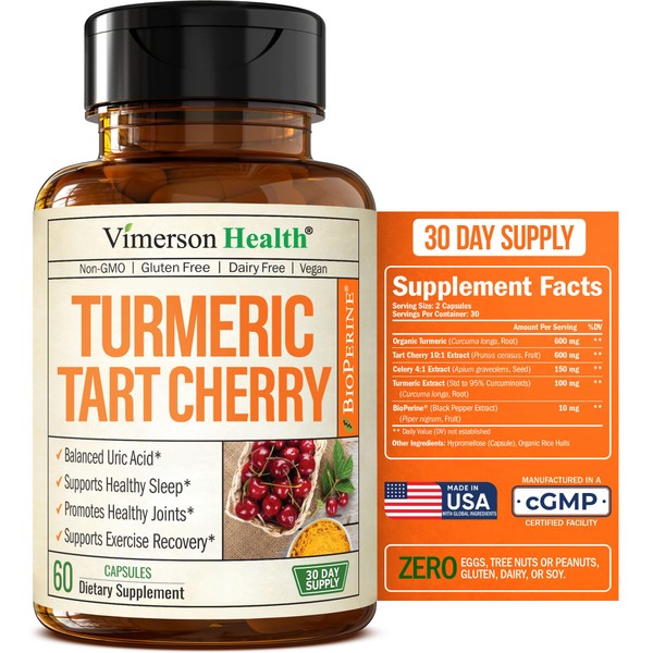 Turmeric Supplement with 10:1 Tart Cherry Extract, Turmeric Curcumin with