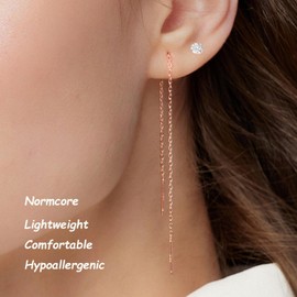 Threader Earrings for Women Rose Gold Chain Earrings Dangle Drop Earrings for Women Silver Plated Rose Gold Earrings