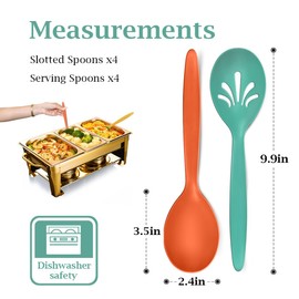 Raypard 8 Pack 10" Large Plastic Wheat Straw Serving Spoons Set, 4 Serving Spoons and 4 Slotted Spoons, Kitchen Mixing Serving Spoons for Party Chafing Dish Buffet Catering (Orange/Blue/Yellow/Green)