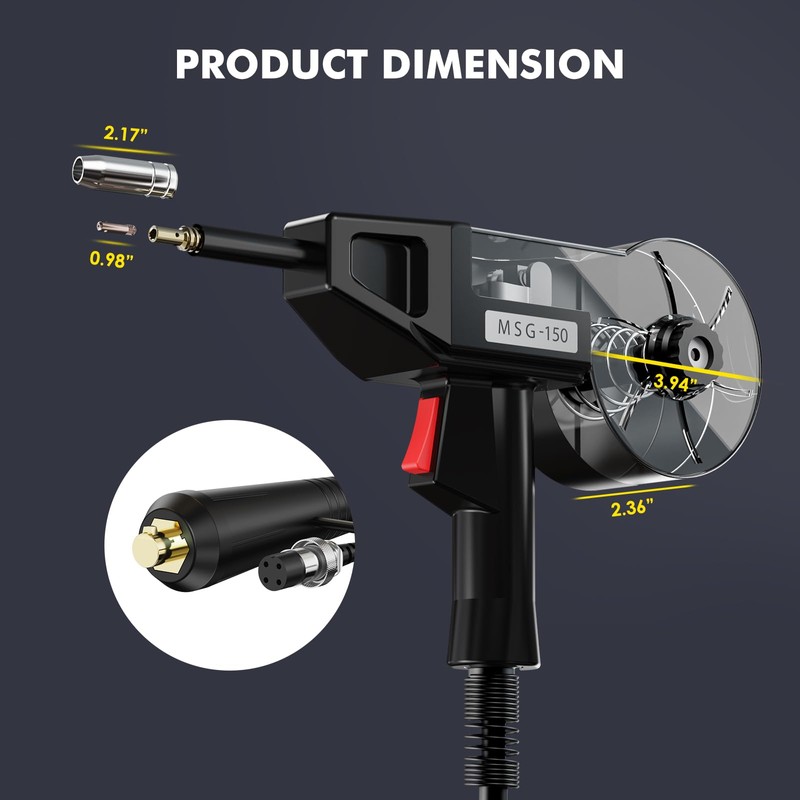 MIGVAN 150A Spool Gun with 10FT Cable, MIG Welding Compatible