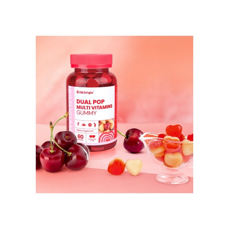 NZ Origin [1+1] Cherry Flavor/Dual Pop Multivitamin Gummies 60 Gummies