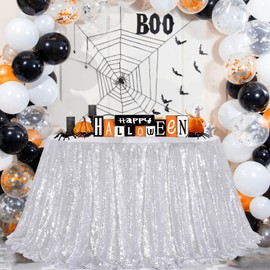 B-COOL Round Tablecloth Silver Decorations: 90 Inch Tablecloth Sequin Overlay Glitter Fabric for Birthday Dinner Parties