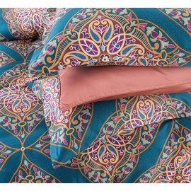 Get Bed Ready Venetian Damask Bohemian Paisley Duvet Cover Set Boho Chic Watercolor Medallion 400TC Egyptian Cotton Sateen Luxury Style Bed Linen (Teal, Twin)