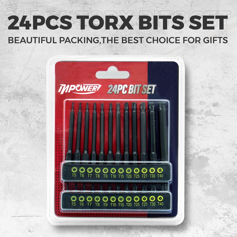 InPower Torx Bit Set, 24 PCS S2 Steel, 1&3'' Long