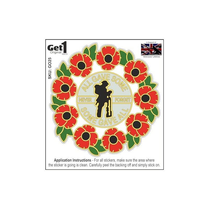 Get1 Poppy Sticker With Soldier and Wreath XL Size Ideal