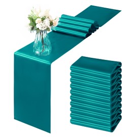 Horbaunal 12 Pack Teal Satin Table Runner 12 x 108 Inch, Smooth Table Runners for Wedding Banquets Birthday Party
