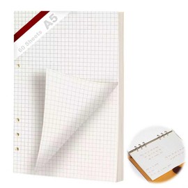 KINETOX 1 Pack Ring Binder A5 Refillable 60 Sheets Paper A 6 Hole Checked A5 Refill Paper Refillable Refill Paper Refill Inserts for A5 Notebooks Diaries Sketches Agenda Planner