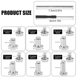 220 pieces (110 set) Chicago screws, book screws, 4 sizes, book binding screws, belt screws with mounting tool, screw rivets suitable for DIY books, scrapbooking, leather, clothing binding